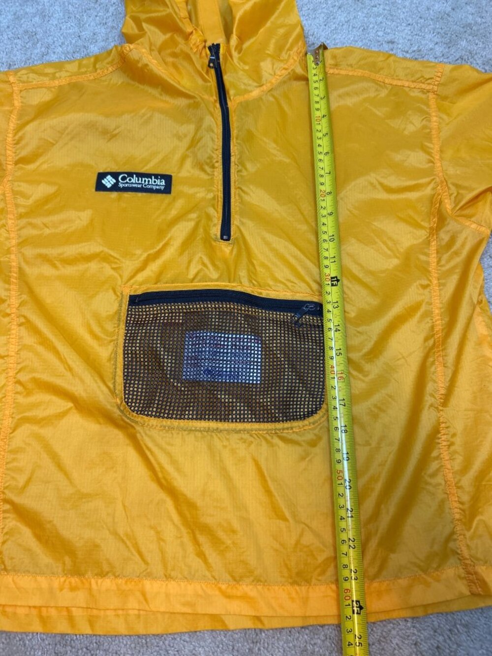 Columbia Boys 14-16 Yellow Packable Windbreaker Jacket Hood Half Zip Pocket - Picture 7 of 10
